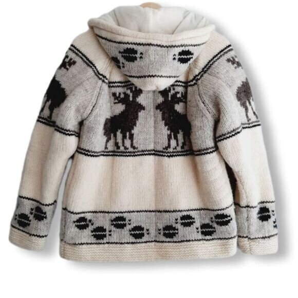 Handmade 100% Wool Chunky Sweater Full-Zip Jacket Fleece Lined Sz S - Picture 2 of 12